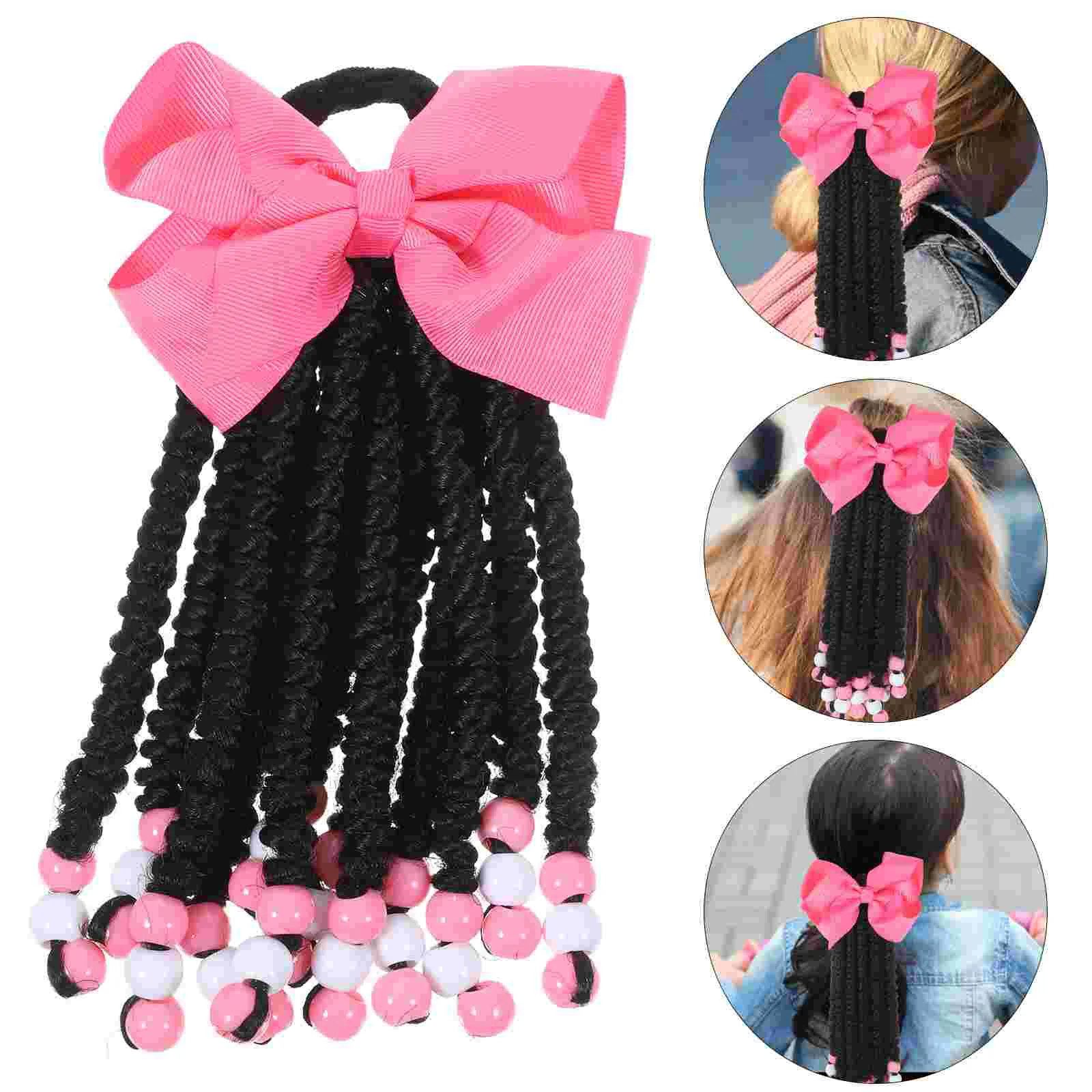 Beaded Child Kids Hair Accessories Fiber Synthetic Braided Ponytail Extension