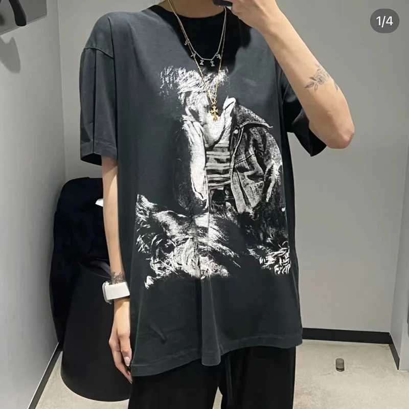 Men's T-Shirts Enfants Riches Dprimes Vintage Round Neck Oversized Tee Boys Pattern Japanese Text Print High Street Men Women 1 1 T-shirt ERD J24