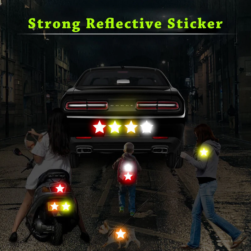 10pcs/set Car Bumper Reflective Safety Strip Stickers Car Star Reflective Sticker Reflective Warning Safety Tape