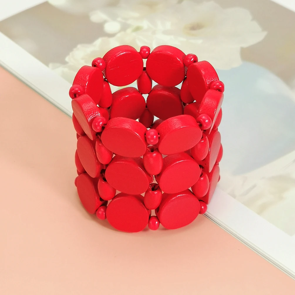 MANILAI Bohemian Multi Layers Wood Beads Cuff Bracelet Women Handmade Elastic String Bracelets & Bangles Vintage Ethnic Jewelry