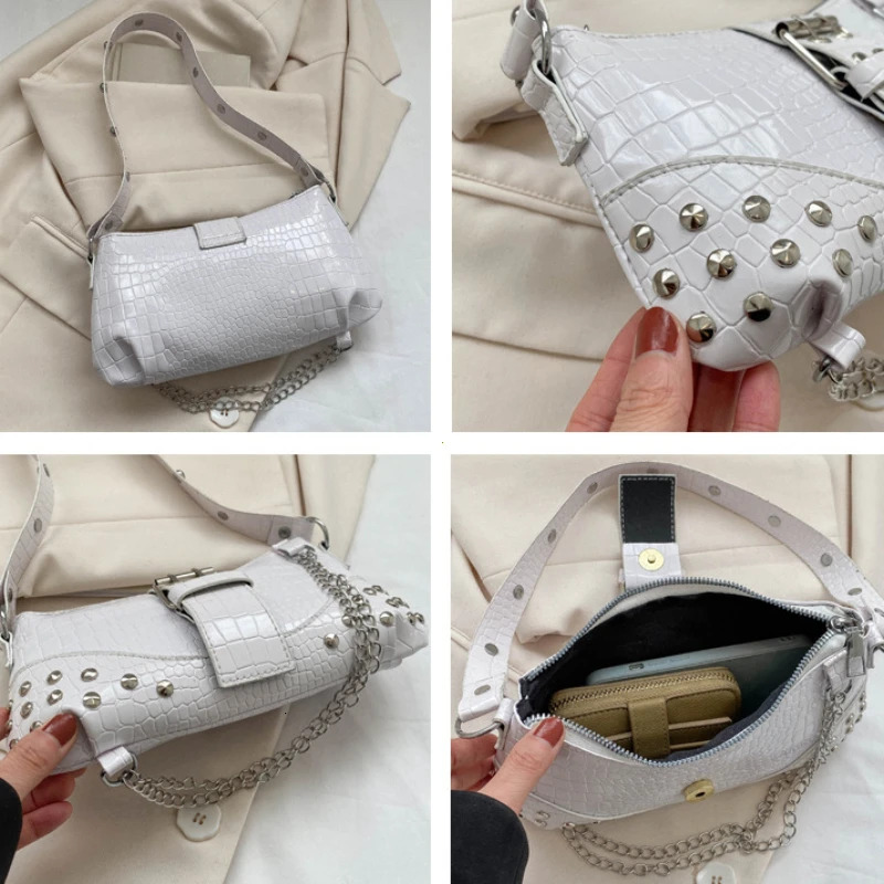 Fashionable Single Shoulder Gothic Style Women's Designer Hand-held Cool Style Fashionable Rock Girl Rivet Chain Travel Bag