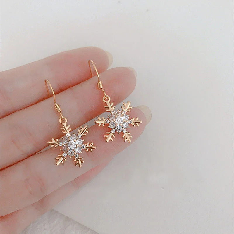 Senlissi - 925 sterling silver white snowflake stud earrings cubic zirconia jewelry womens fashion Christmas earrings gift 241031