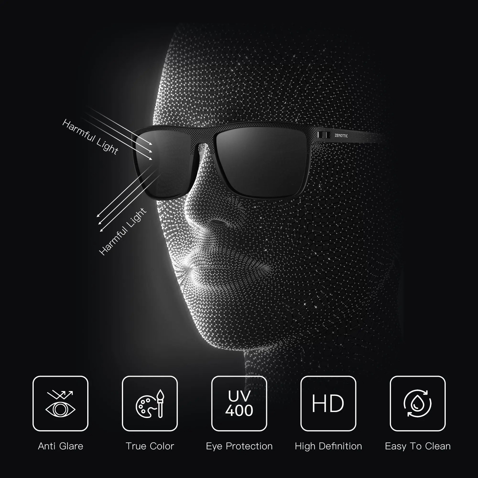ZENOTTIC Fashion Polarized Sunglasses Sunshade Womens Ultra Light TR90 Frame UV400 Protective Square Retro Sunglasses 241031