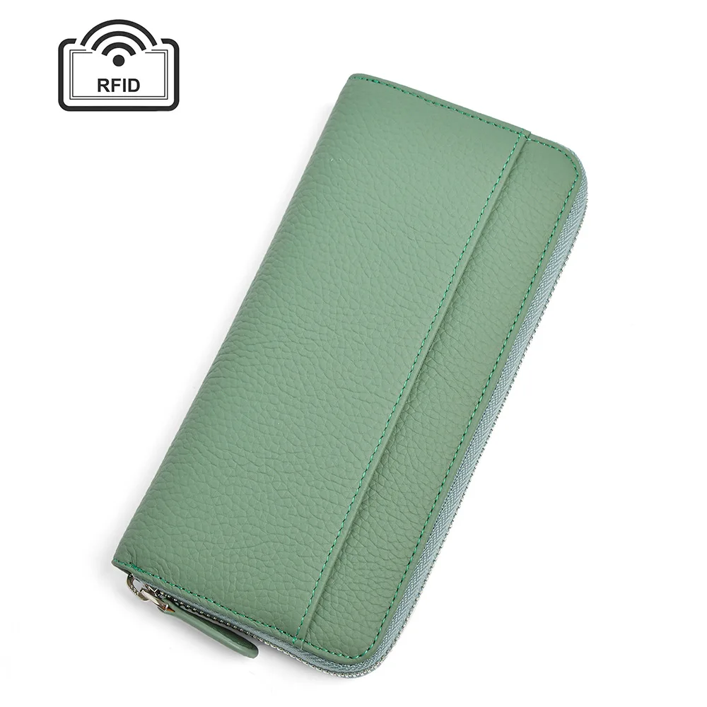 Women's wallet long handheld card holder large capacity multi-card clutch 100% genuine leather luxury zippered coin purse
