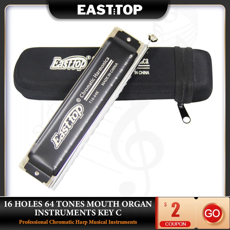 EASTTOP T16-64K 16 Holes 64 Tones Chromatic Harmonica Mouth Organ Key C Professional Chromatic Harp Musical Instruments