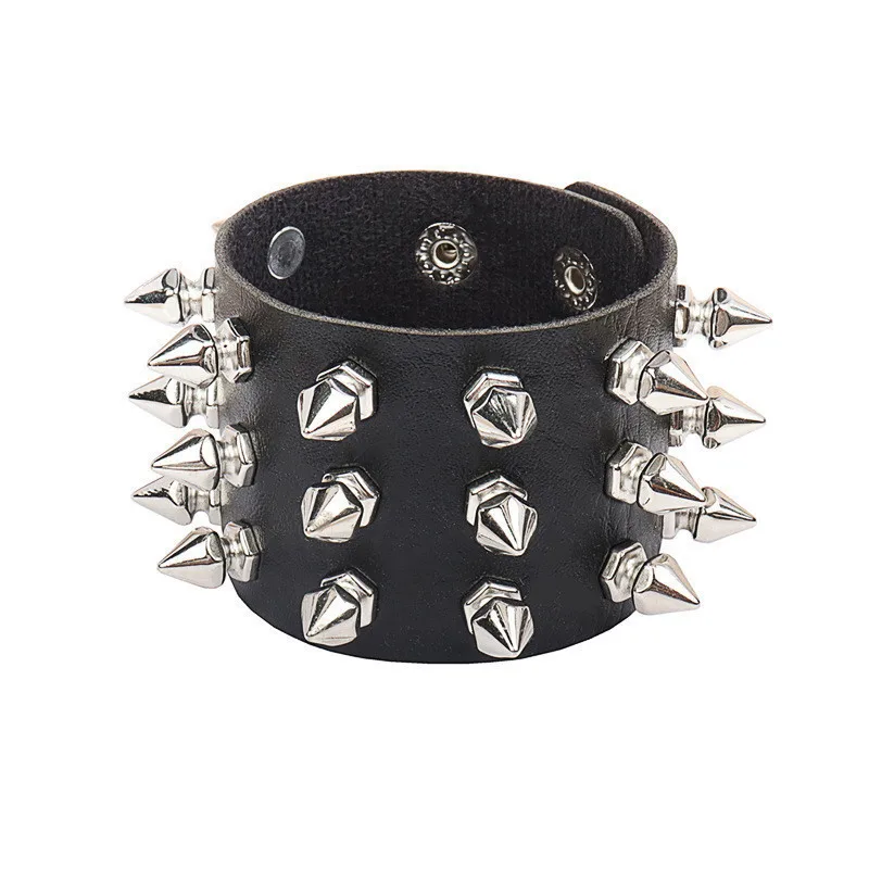 Hot Punk Leather Studded Bracelet for Men Women 80s Studded Wristband Goth Rock Bracelet Spike Rivet Cuff Bangle Unisex Metal