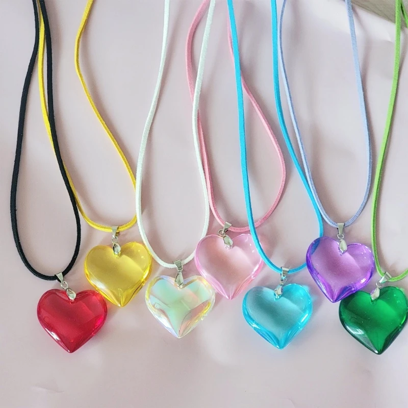 Women Necklace Heart Pendant Neckchain Acjustable Cord Choker Clavicle Chain Gift for Her Y2K Jewelry Accessory