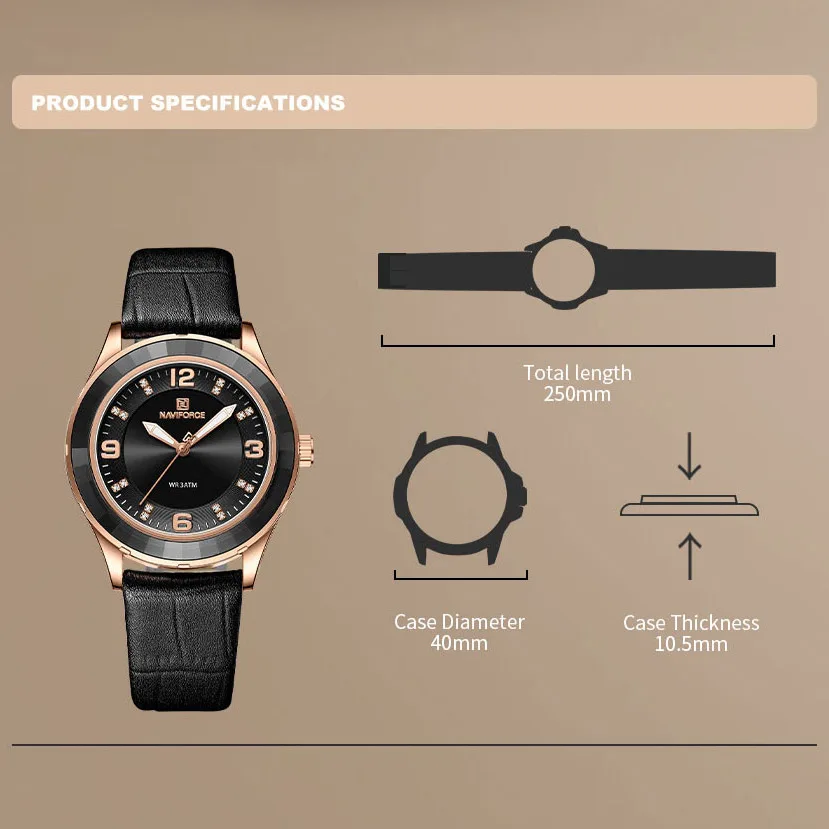 NAVIFORCE New Women's Luxury Watch High Quality Waterproof Female Quartz Wristwatches Leather Bracelet Ladies Clock Reloj Mujer