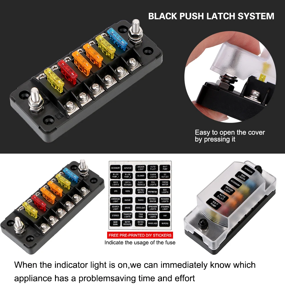 For Auto Car Marine Trike Flame Retardant V A Fuse Box Holder Ways Blade Block With Double Fuses