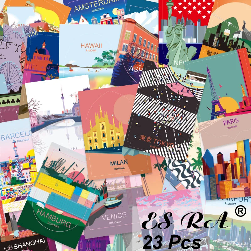 23 Pcs Cities Travel Stickers Aesthetic Big Size Stickers Sets Decals for Travel Case Luggage Decorate Waterproof Pegatinas