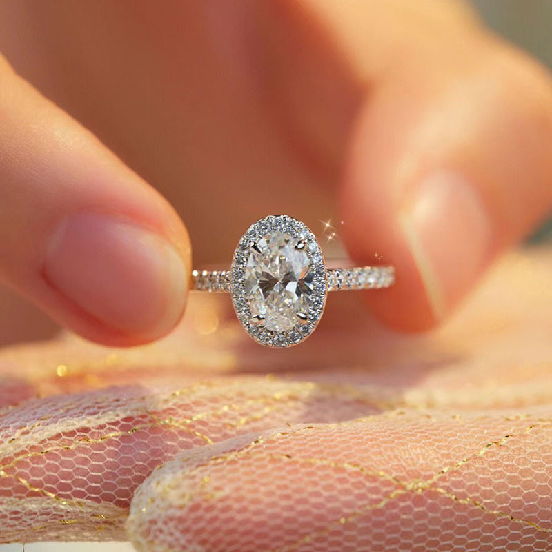 S925 Sterling Silver Wedding Rings Luxury Jewelry Oval Cut Lab White Moissanite Diamond Gemstones Elegant Party Women Fashion Accessories Engagement B