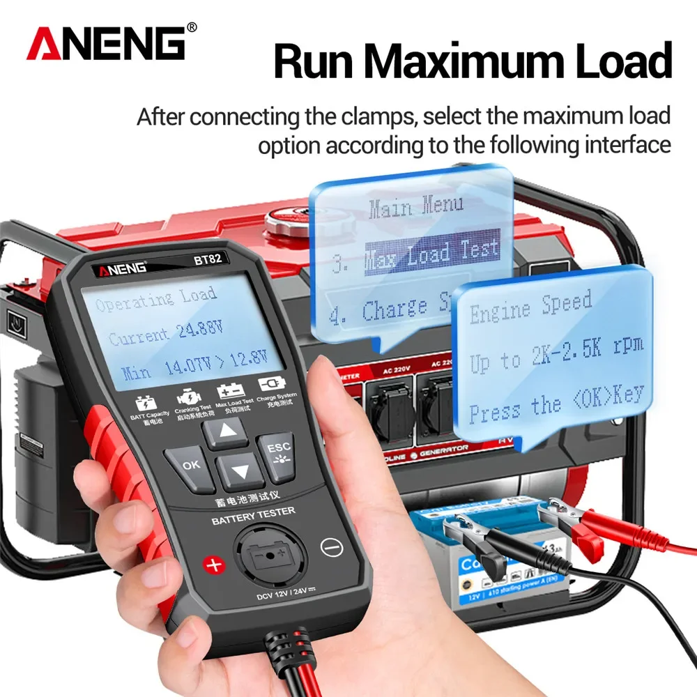 ANENG BT82 Portable Digital Car Battery Tester Circut Test Analyzer Battery Detector Auto Motorcycle Fault Testing Battery Tool