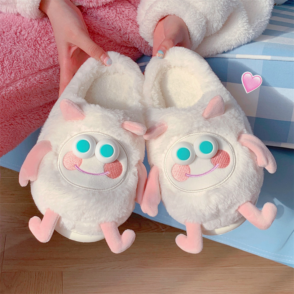 Personality Fun Plush Monster slipper for Women Girls Ladies Fall Winter Warm fur slide Furry plush mule Luxury women's shoes Flat slipper slide 
