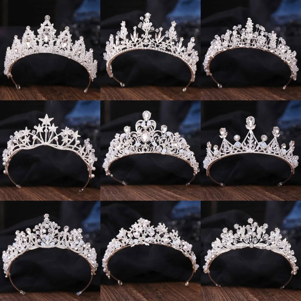 Silver Color Crystal Crowns And Tiaras Baroque Vintage Crown Tiara For Women Bride Pageant Prom Diadem Wedding Hair Accessories