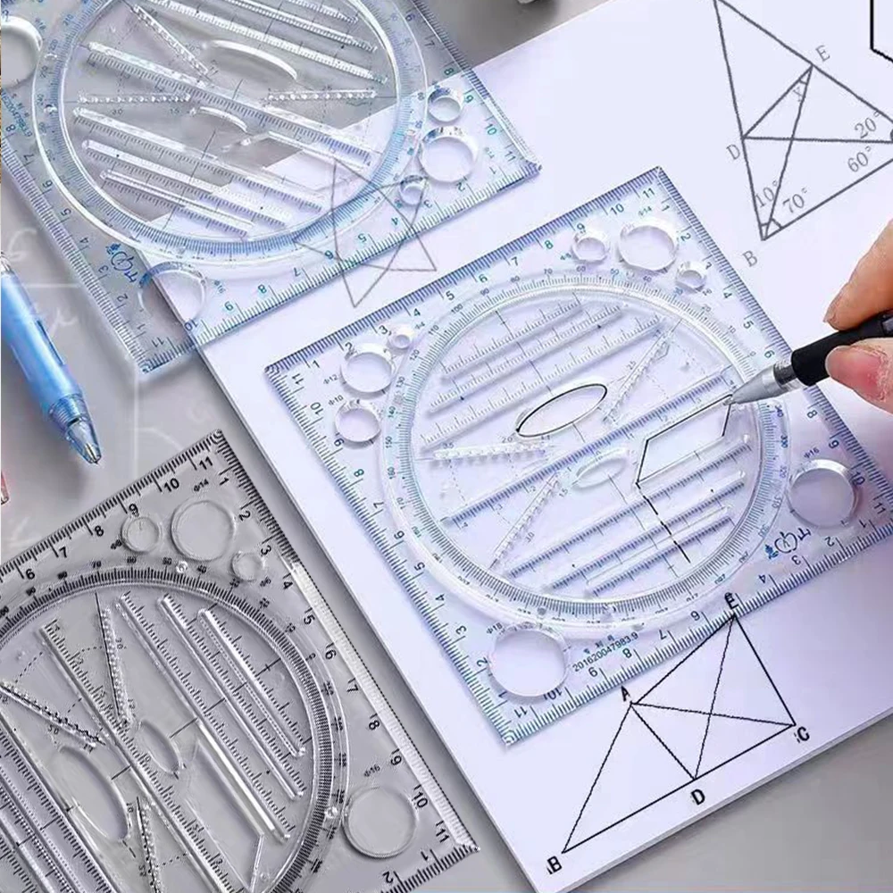 Multifunctional Universal Ruler Rotatable Drawing Template Art Design Geometry Ruler Drafting Measuring Tools Stationery Gifts