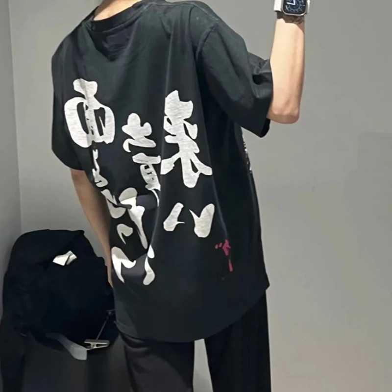 Men's T-Shirts Enfants Riches Dprimes Vintage Round Neck Oversized Tee Boys Pattern Japanese Text Print High Street Men Women 1 1 T-shirt ERD J24