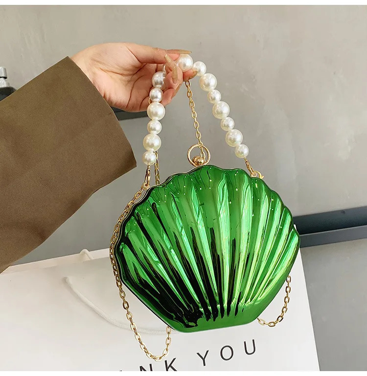 Evening Shell shaped Womens Clutch Bag Wedding Bridal Handbag Pearl Bead Fashion Shell Chain Party Bag 241031
