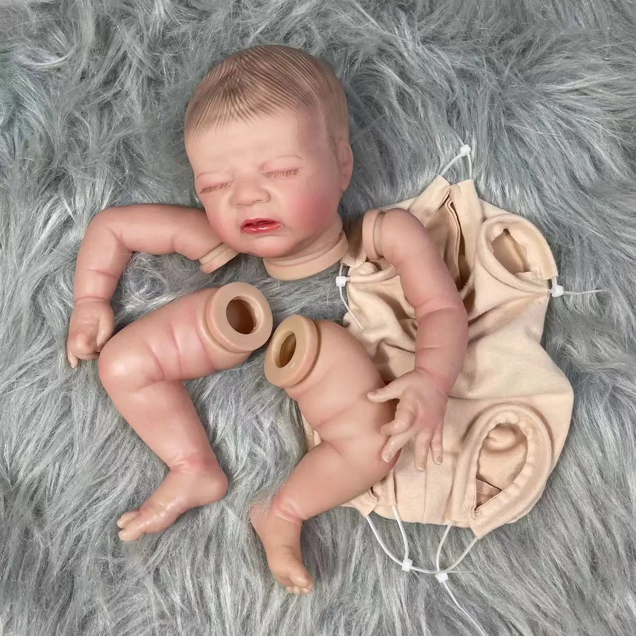 19 Inches 3D Painted Skin Kit Reborn Baby Doll Mold With Cloth Body And Eyelash Add Magnet Newborn More Realistic Easy DIY Toy