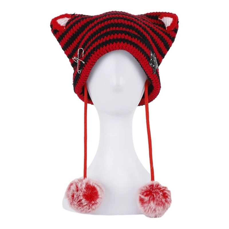 Popular Female Hat Knitting Beanie Hat with Cats Ear Y2K Women Winter Warm Hat Dropshipping