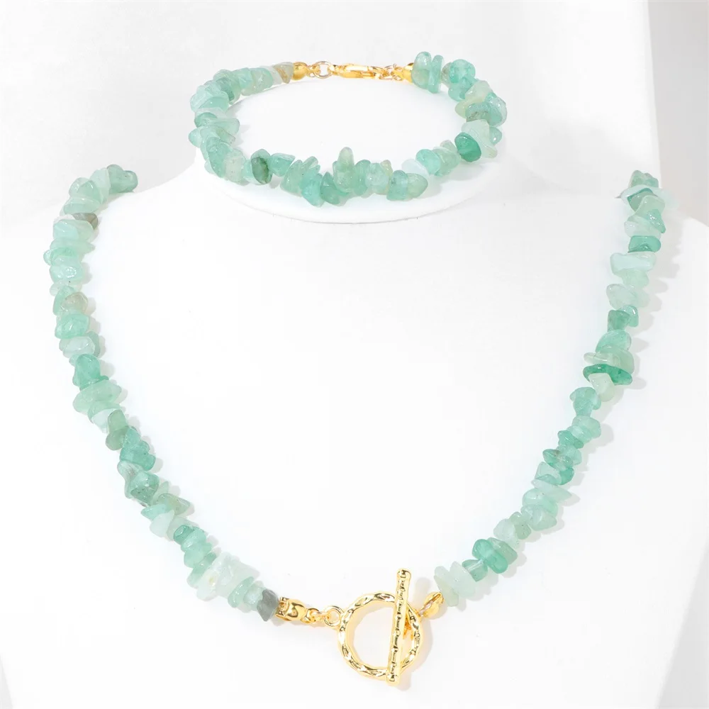Bohemia Gravel Crystal Necklaces Bracelet Set Green Aventurine Gem Natural Semi-precious Stone Choker Jewelry For Women Men