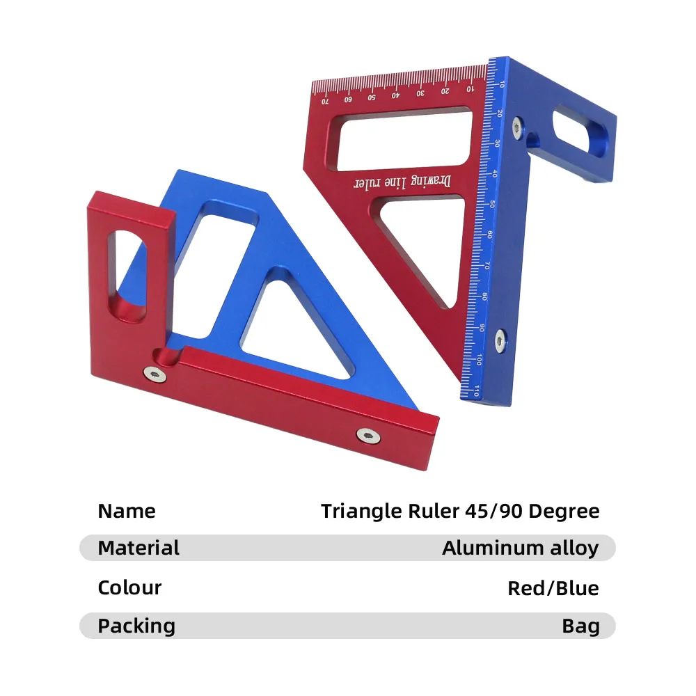 Woodworking Measuring Ruler 45/90 Degree Triangle Scriber Square Protractor Aluminum Alloy Measuring Tool for Engineer Carpenter