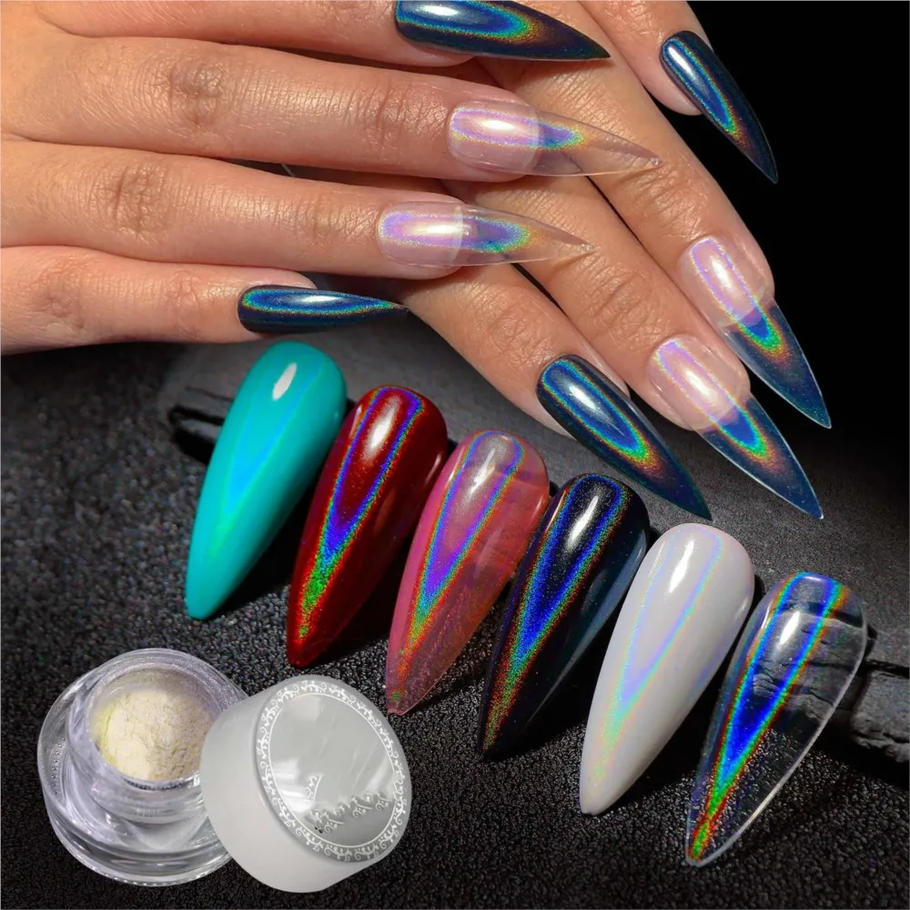 1Box Universal Laser Nail Glitter Holographic Powder Nail Art Chrome Aurora White Pigment Shiny Mirror Manicure Mermaid Dust #F*
