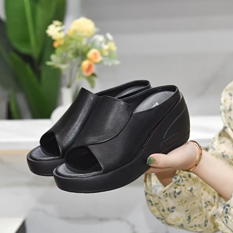 Sandals Slippers Black Wedge Platform Open Toe Women Orthopedics Thick Bottom Beach High Heels Slides 33e4