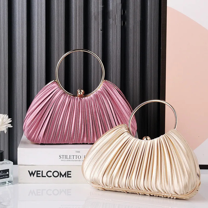 Fashionable and elegant clutch bag pleated almond dress bag circular banquet handbag party wedding wallet bag 241031