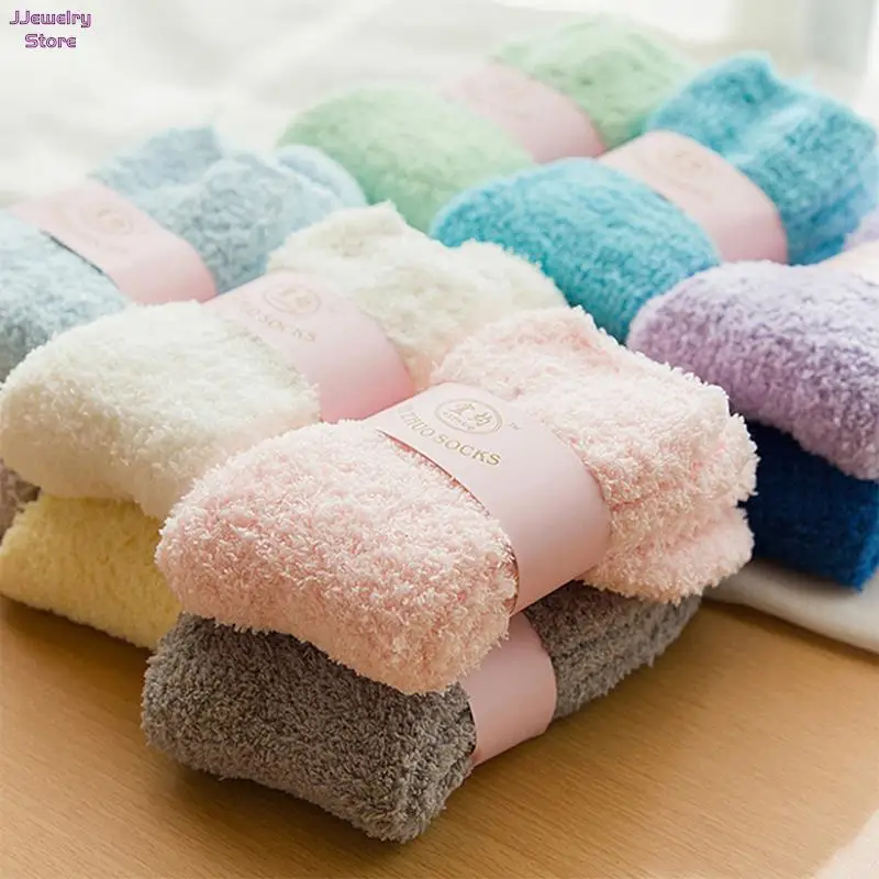 Candy Color Warm Plush Socks Female Coral Fleece Floor Sleep Women s Girls Tube 5