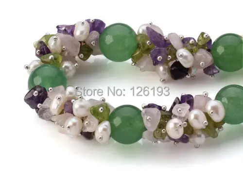 Beautiful short and chubby natural freshwater pearl Aventurine stone necklace earrings bracelet set 241031