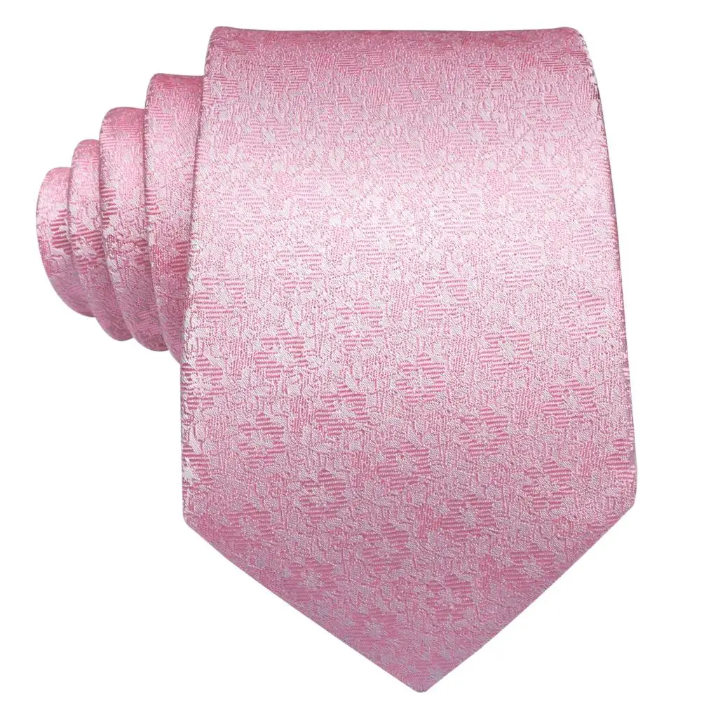 Pink Solid Floral Mens Necktie Luxury 8.5cm Wide Silk Wedding Tie Pocket Square Cufflink Set Brooch Gift For Men Hi-Tie Designer