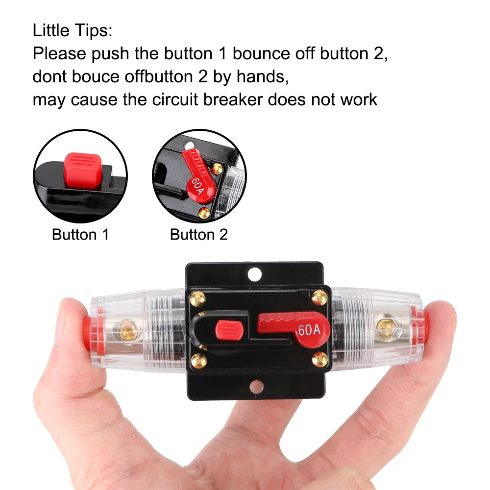 Fuse Holder Stereo Amplifier Refit Fuse Adapter 12V/24V Car Truck Audio Amplifier 60A 100A Resettable Insurance Circuit Breaker