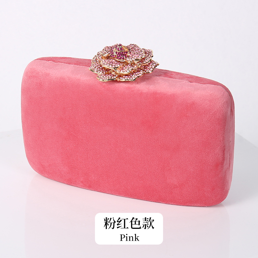 New Winter Velvet Clutch Bag Diamond Flower Lock Elegant Evening Bag Luxury Designer Purse Wedding Chain Clutch