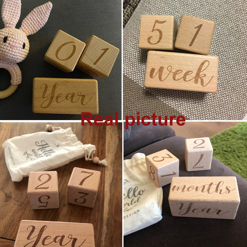 Colourful Milestone Wooden Block Baby Photography Milestone Memorial Monthly Newborn Commemorative Card Number Photo Accessories