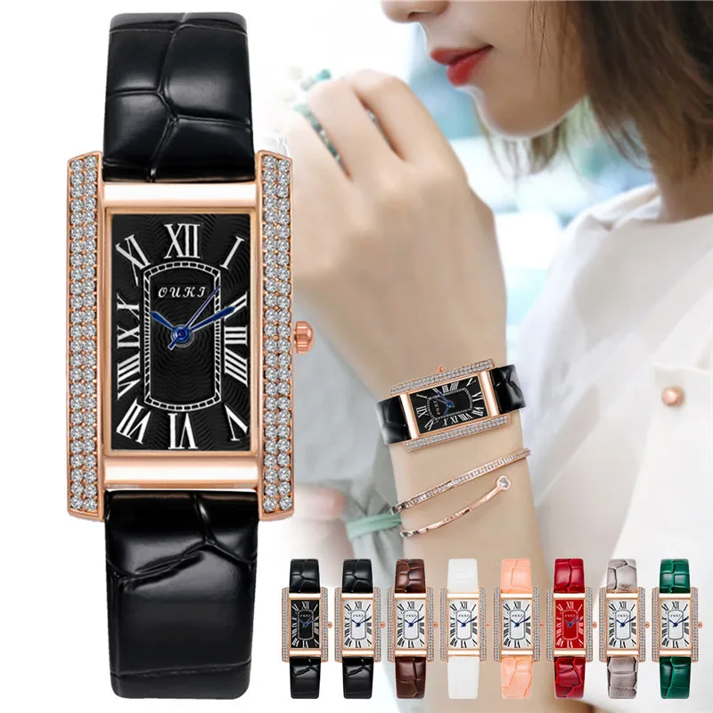 2024 Vintage Classic Luxury Design Diamond Women Watch Starry Square Simple And Stylish Roman Numeral Quartz Wristwatch