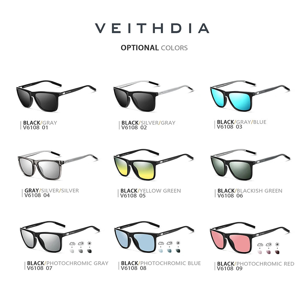 VEITHDIA sunglasses unisex retro aluminumTR90 sunglasses polarized lens retro glasses mens and womens sunglasses 6108 241031