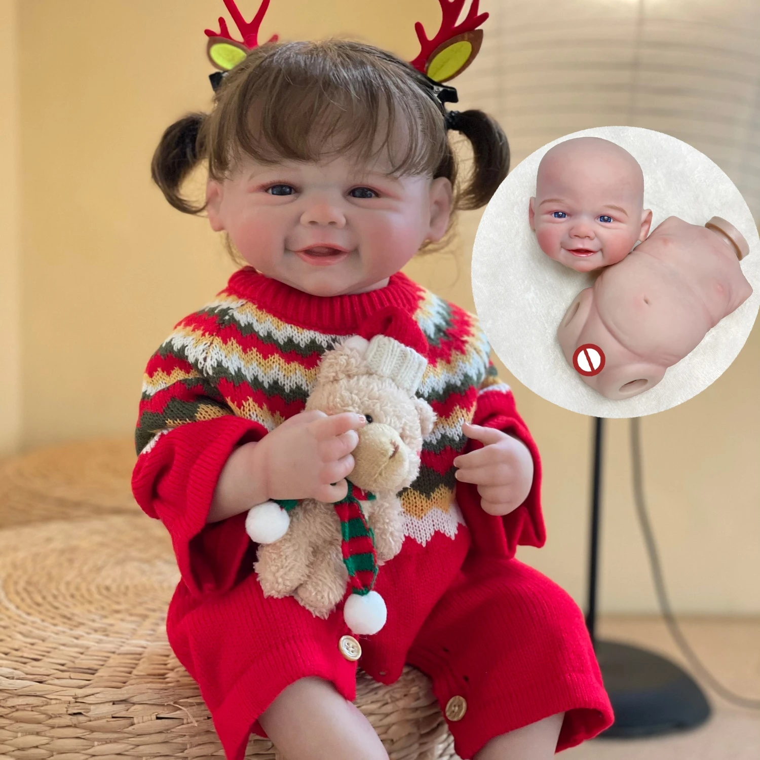 50cmVivienne Full Body Silicone Vinyl Bebe Reborn Girl With Rooted Hair Cute Christmas Outfits Handmade Lifelike Reborn Dolls