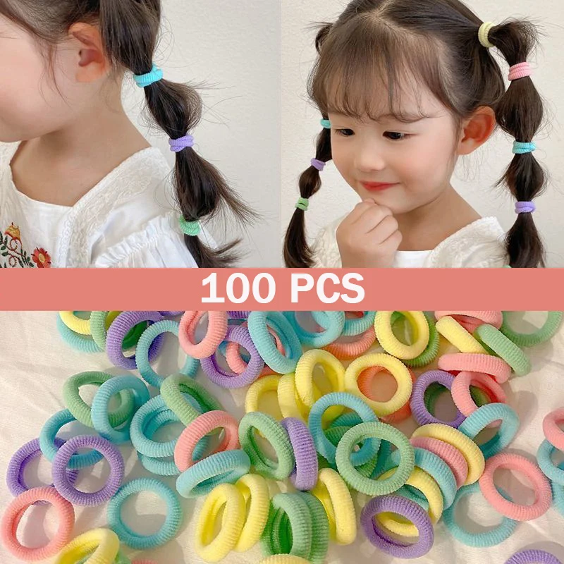 100pcs Girl's Elastic Hair Bands Colorful Sweet Hair Accessories Kawaii Cute Mini Hair Rope Towel Loop No Harm To Hair