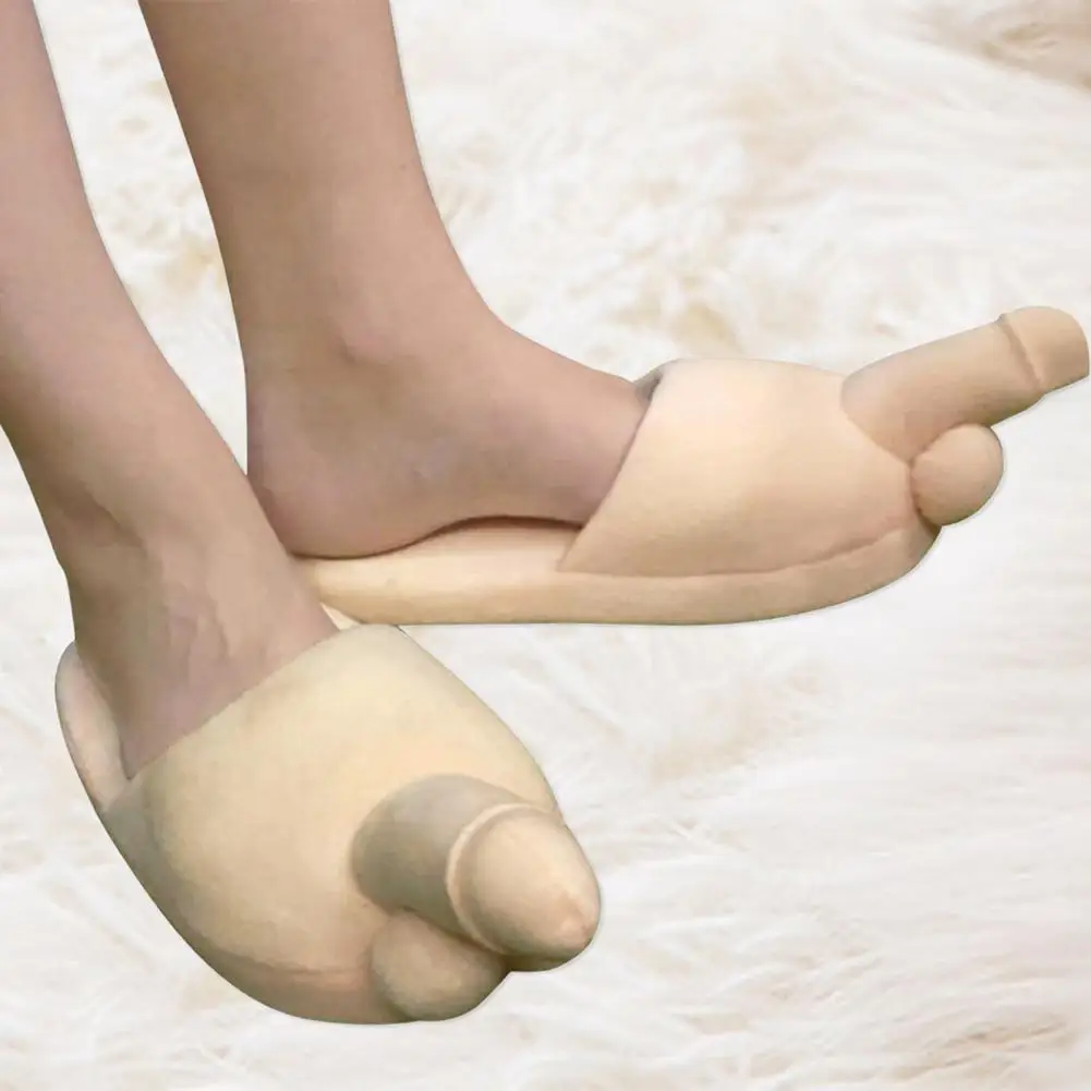 1 Pair Warm Slippers Lightweight Winter Slippers Funny Modeling Penis Shape Bedroom Couple Winter Warm Slippers Cold-proof