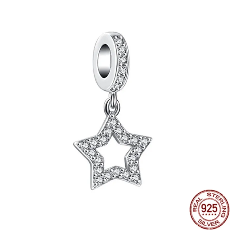 Authentic 925 Sterling Silver Radiant Star Festive Snowflake Jesus Cross Dangle Charm Bead Fit Original Bracelet Jewelry