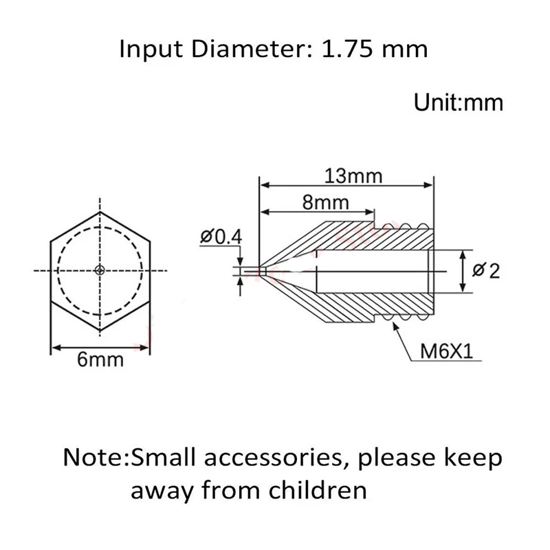 24pcs MK8 Nozzle 0.2/0.4/0.5/0.6/0.8/1.0mm 3D Printer Part Extruder M6 Thread Brass Nozzle 1.75mm for Creality Ender 3/3 Pro/3