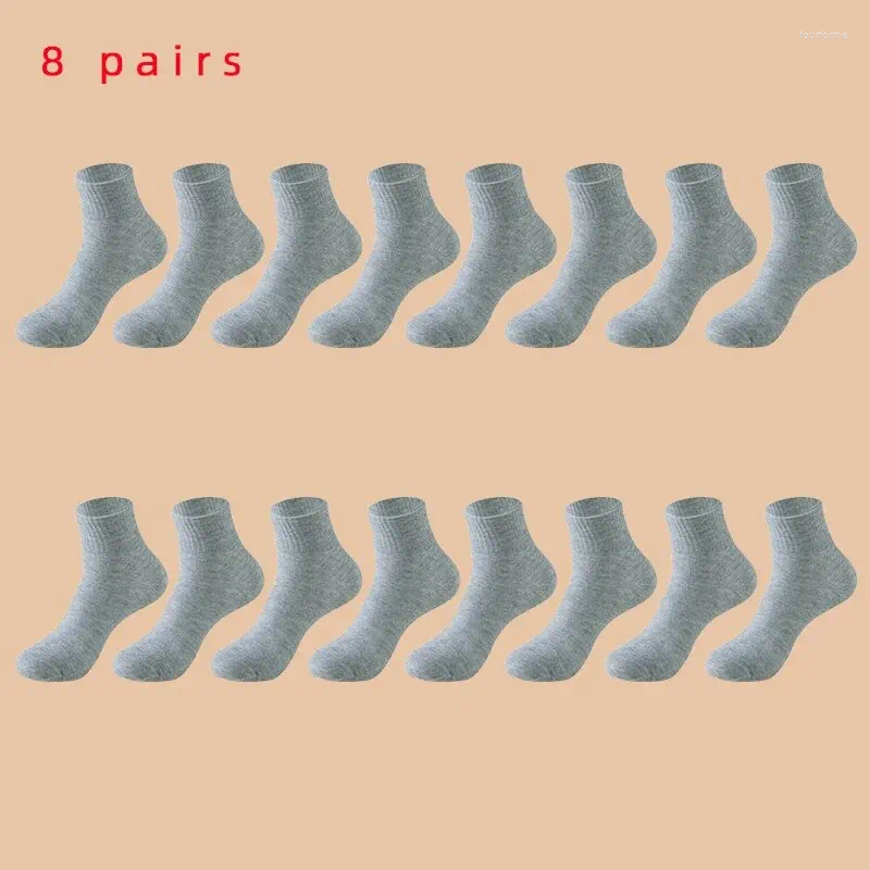 Men's Socks 8 Pairs Black Business Mid Length Soft Warm Autumn/winter Solid Color Casual Men's Socks Basketball Sports Socks