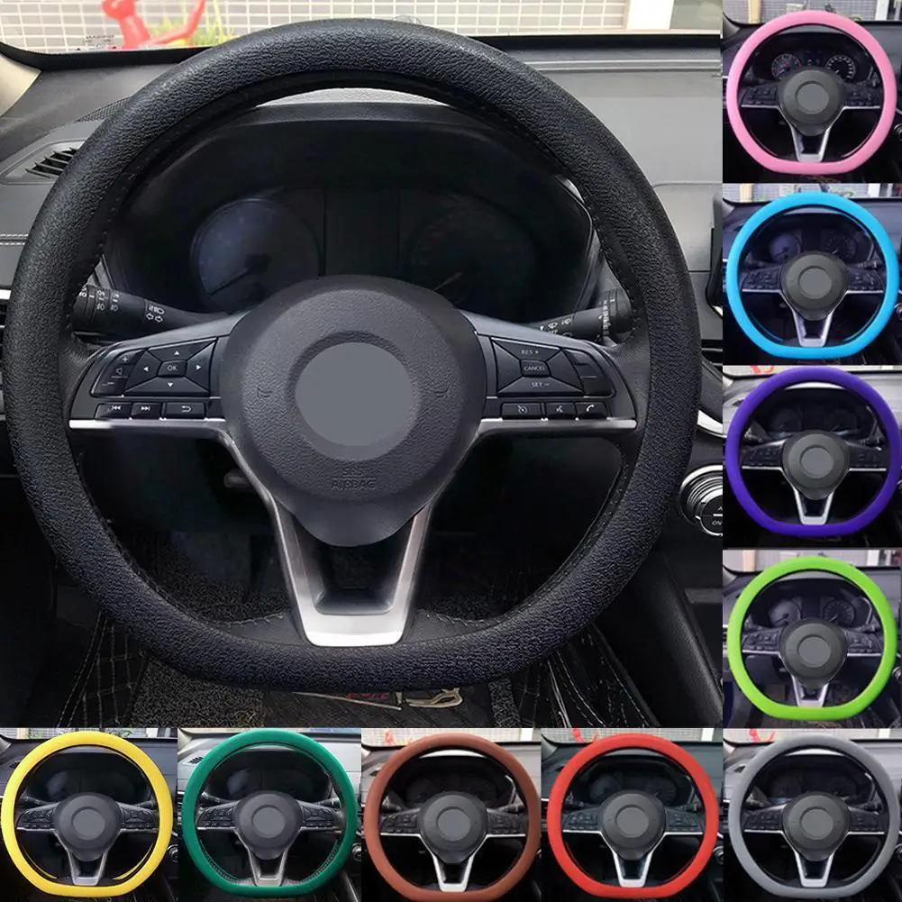 Universal Silicone Car Steering Wheel Cover,Cool Anti-Slip Protector With Soft Leather Texture, Decorative Auto Car Accessories