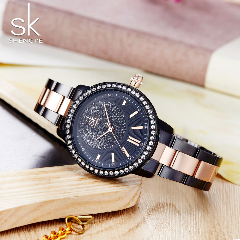 Shengke Rose Gold Watch Women Quartz Watches Ladies Top Brand Crystal Luxury Female Wrist Watch SK Girl's Clock Relogio Feminino