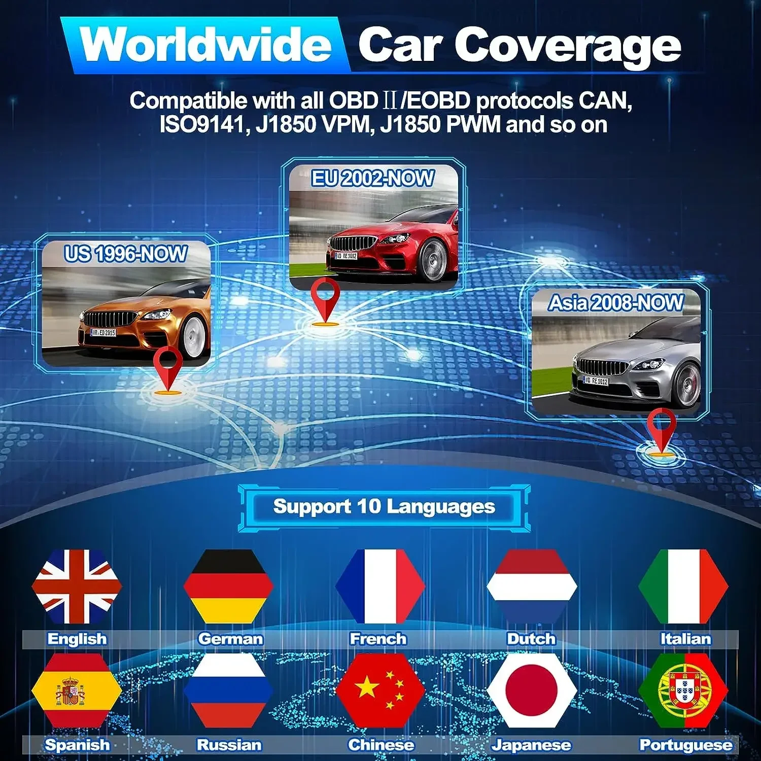 OBD2 Scanner Diagnostic Tool Live Data Professional Mechanic OBDII Code Reader Check Engine Light Battery Voltage Test Analyzer