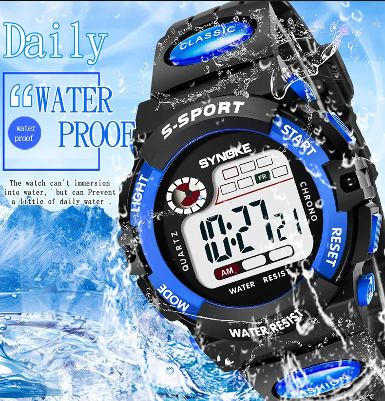 Kids Watches Navy Blue Camouflage LED Colorful Flash Digital Waterproof Alarm For Boys Girls Date Week Creative Children's Clock