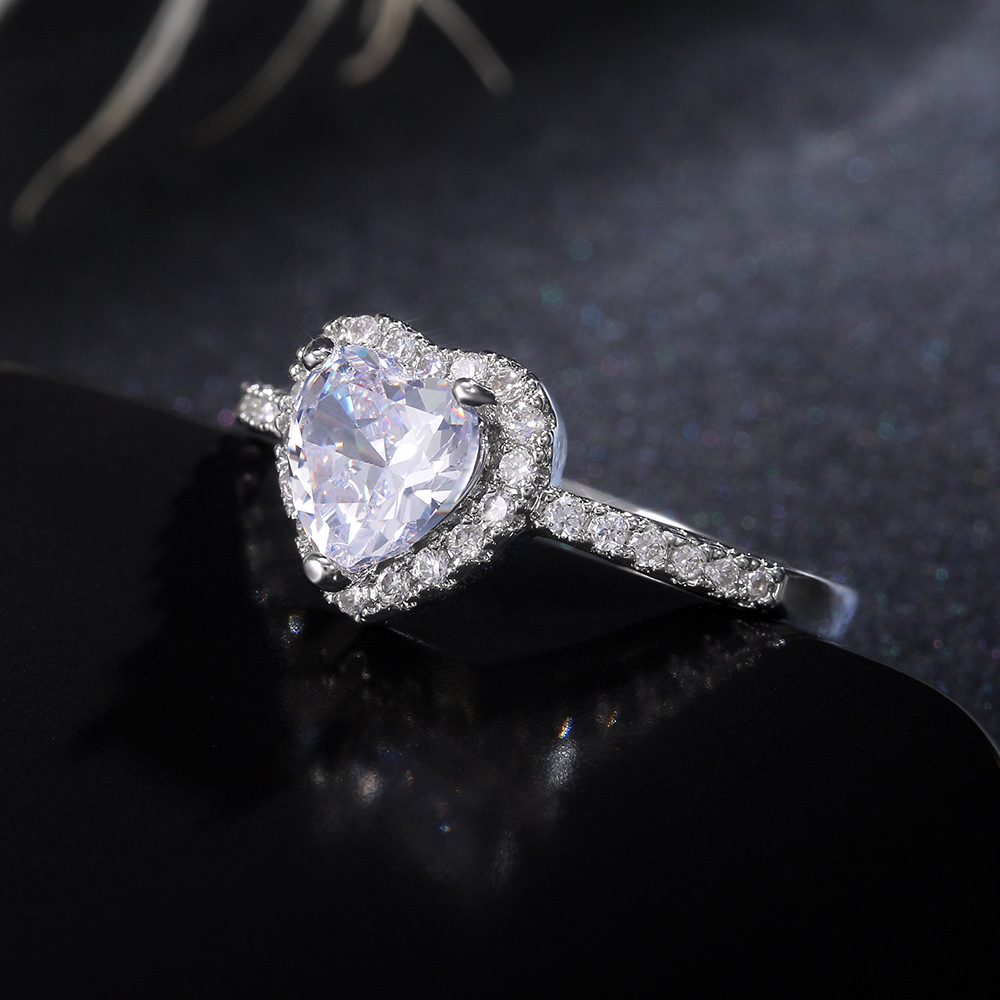 Solitaire Ring Women's 925 Sterling Silver Heart Ring Love Shape Diamond Ring 8mm Crystal Platinum Wedding Ring Luxury Jewelry size 5-12