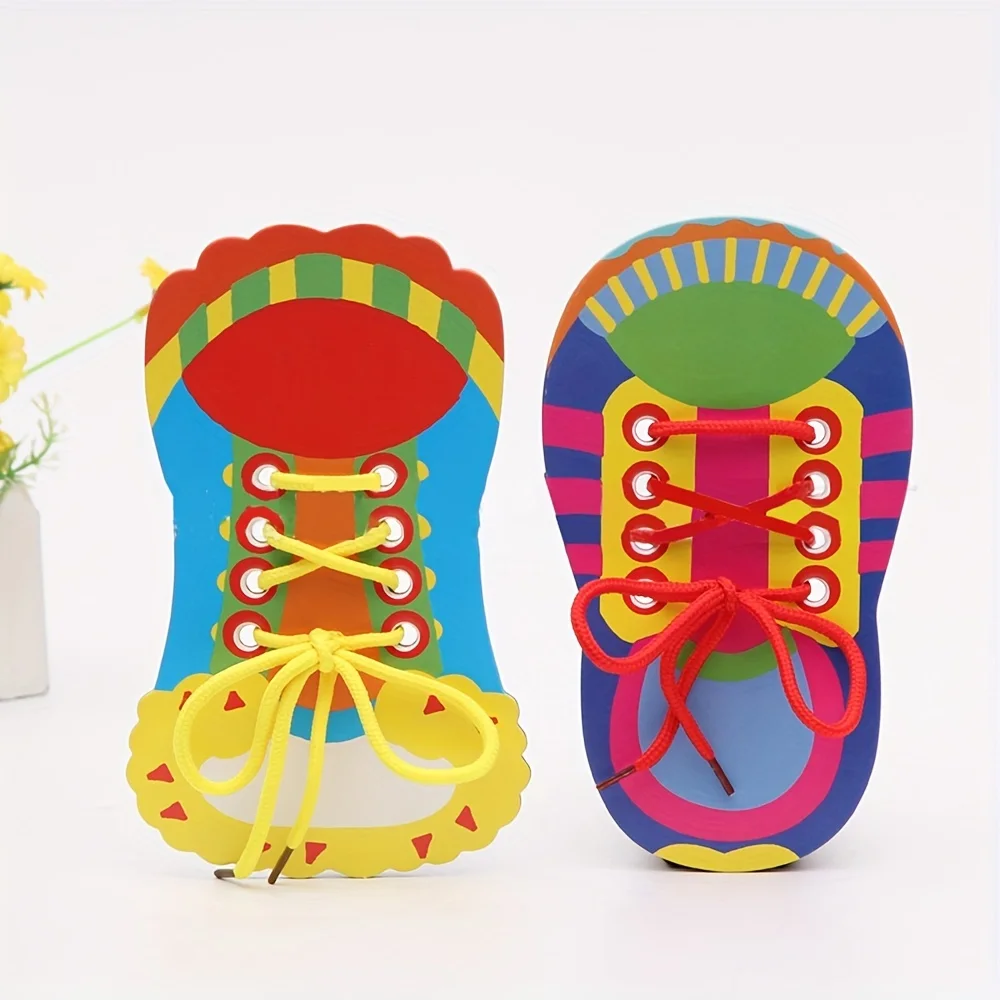 Early Educational Shoelace Threading Teaching Toys, Kindergarten Child Learn To Tie Shoelaces Bowknot Painting Puzzle Toy