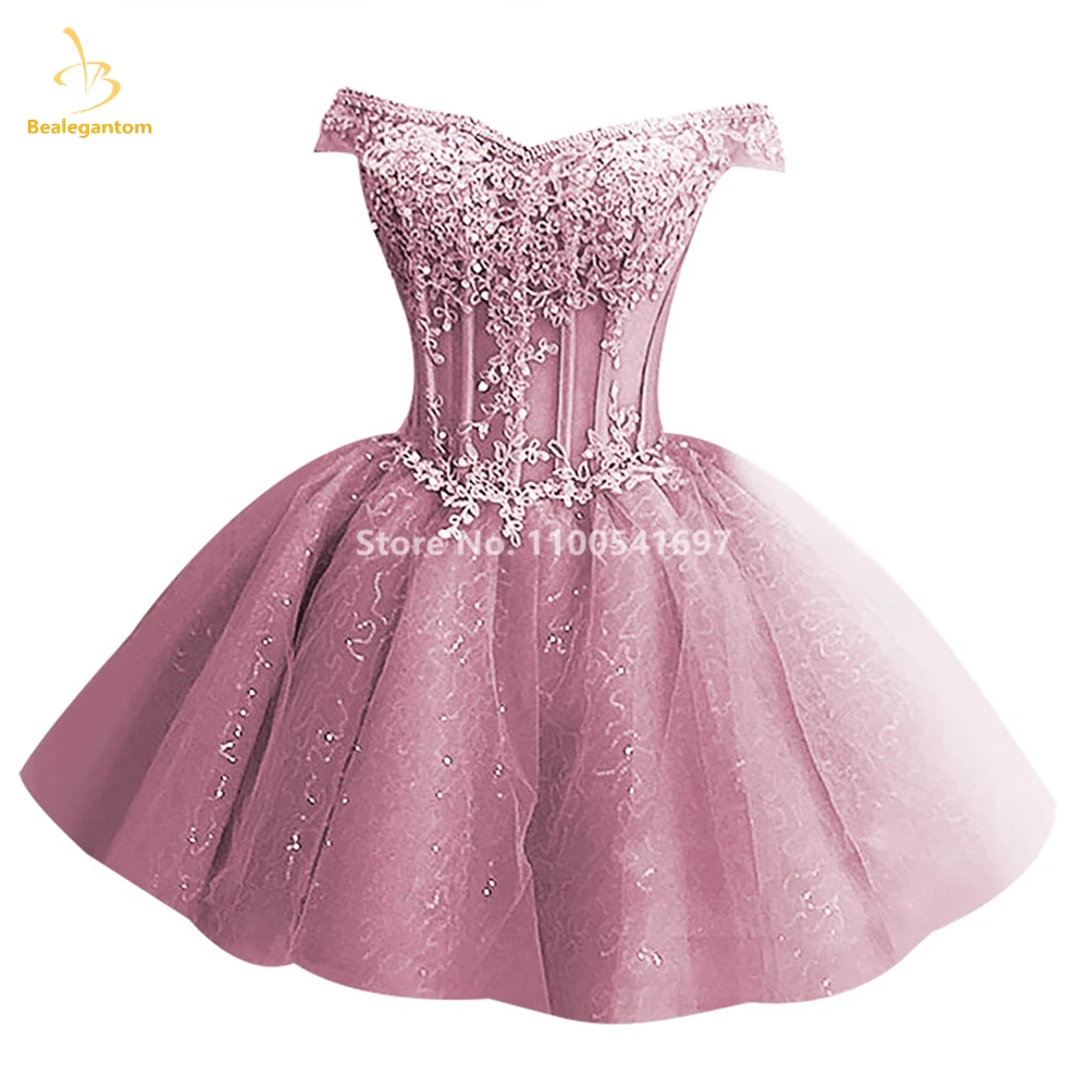 Bealegantom Lace Short Homecoming Dresses Beaded V Neck Tulle Off The Shoulder Prom Party Cocktail Gown Vestidos De Graudation