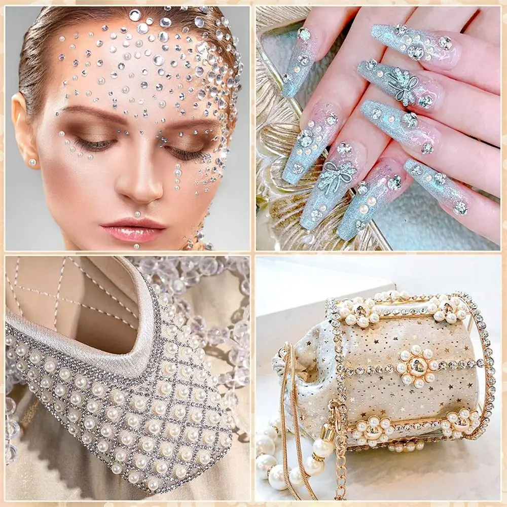 3-12mm Rhinestones Pearl Tattoo Stickers 3D Face Jewelry Crystal Diamond DIY Eyes Face Makeup Art Party Decoration